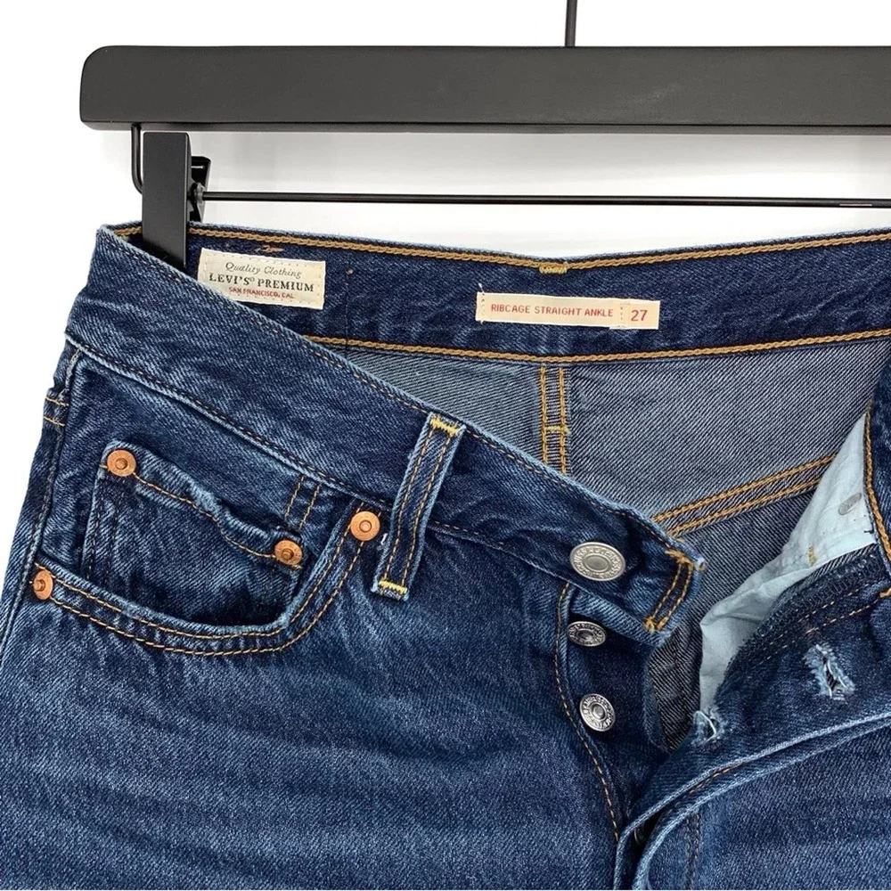 LEVI'S Premium Ribcage Straight Ankle Jean Blue Denim 27 - Picture 5 of 11
